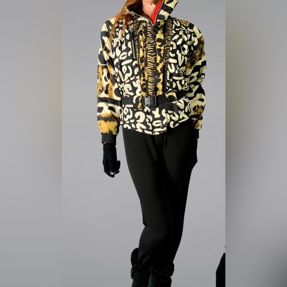 Obermeyer vintages 80s one piece ski suit sz S 6 8 petite animal print retro - Picture 1 of 7